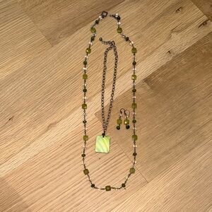 Silpada sterling silver natural stone Green Beaded Pendant Necklace Earrings Set